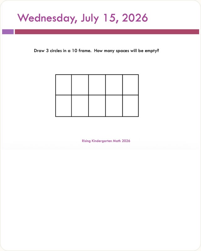 A page of the original kindergarten math packet